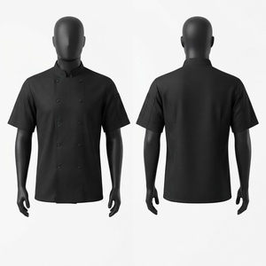Premium Burgundy Woven Silk Screen Printed Short Sleeve <b>Chef</b> <b>Jacket</b> 65% Polyester 35% Cotton 200 GSM Double Breasted Mandarin - Product Image 1