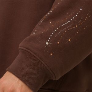 Sweat-shirt à capuche oversize marron pour femme avec design minimaliste en strass, en molleton de coton premium, décontracté, streetwear d'hiver - Product Image 3