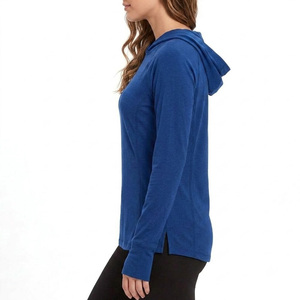 Sweat à capuche bleu uni pour femme, respirant, UPF 50, polyester, manches longues, pour activités de plein air - Product Image 1