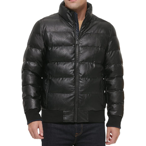 High Quality Customized Sheep Leather Puffer <b>Jacket</b> High Street Style Stand Collar Eco-Friendly <b>Waterproof</b> Unisex Men Front - Product Image 1