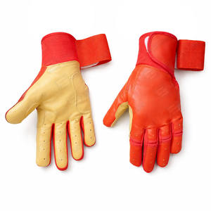 High Quality Genuine Cowhide Cabretta Leather Baseball Batting Gloves in Unique Orange & Beige Color Combination for Training - Product Image 4