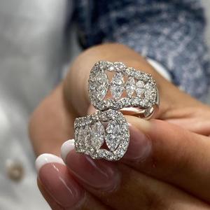 Marquise & Round Cut Diamond Open <b>Wrap</b> Ring with Double Halo Pave Band Solid Gold Statement Ring Luxury <b>Bridal</b> Jewelry Fine Gift - Product Image 3