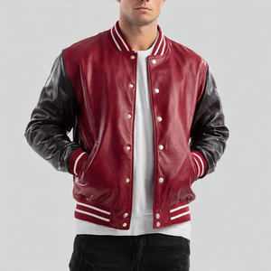 Custom Logo Genuine Varsity Jacket Men PU <b>Leather</b> Sleeve <b>Tops</b> <b>High</b> Street Motorcycle Racing <b>Leather</b> Varsity Jackets Men's - Product Image 1