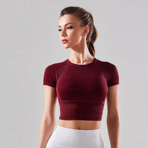 Hauts courts tricotés pour femmes, séchage rapide, respirants, confortables, style streetwear, imprimés par transfert thermique, pour le yoga et le fitness - Product Image 1