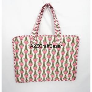 Bolsa para Portátil A2ZCraftBazar Hecha a Mano, Elegante, 100% Algodón, Estampado a Bloque, Cierre de Cremallera, Bolsa Grande Ecológica - Product Image 6