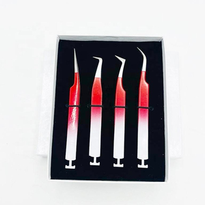 Pince à cils bicolore avec poignée diamantée, en acier inoxydable, professionnelle, à pointe en fibre pour extensions de cils - Product Image 2