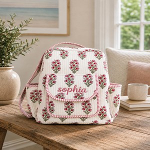 Bohemian Quilted Cotton Backpack Floral Design Girl's School and Travel Backpack Handmade <b>Toddler</b> Picnic <b>Bag</b> for Gifts Christmas - Product Image 1
