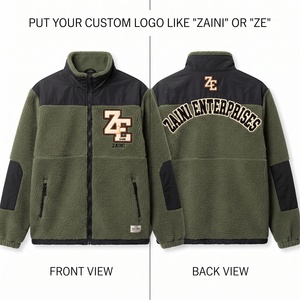 Chaqueta de Forro Polar Premium de 240 GSM, Suave y Afelpada, Verde Oliva con Paneles Negros en Contraste, Cierre Completo, Logotipo Personalizado en Chenilla, Impermeable - Product Image 1
