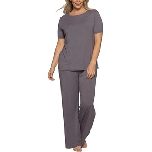 Pijamas de Manga Larga para Mujer, OEM, Spandex/Algodón, Tejido Transpirable, Suave, con Cordón Ajustable, Trajes de Dormir Sólidos para Invierno - Product Image 1