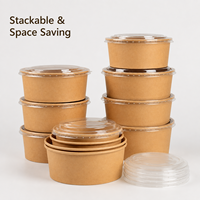 Bol à salade rond en papier kraft de 500 ml, boîte à lunch avec couvercle en papier, compatible micro-ondes