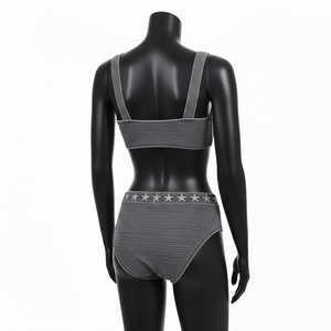 ชุดบิกินี่โพลีคุณภาพสูง สีเทาชาร์โคล ผ้าเนื้อยืดหยุ่น แผงข้างลายคริสตัลเปลวไฟ พร้อมโลโก้แบบรีดร้อน สำหรับผู้หญิง - Product Image 3