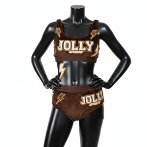 Maillot de bain femme en polyester et élasthanne de qualité supérieure, texture velours marron, logo brodé, taille élastique, bikinis femme sur mesure - Product Image 6