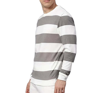 เสื้อยืดแขนยาวคอกลมลายทางสีเทาขาวสำหรับผู้ชาย ทรงปกติ สวมใส่สบาย - Product Image 3