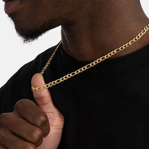Collier chaîne Figaro en or 5 mm, argent sterling 925 plaqué or jaune, pour homme et femme - Product Image 2