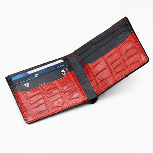 Portefeuille homme en cuir de crocodile, rouge et noir, en cuir véritable, porte-cartes multiples, style minimaliste alligator - Product Image 3
