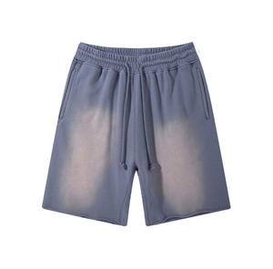 Shorts Bermuda en coton délavé violet pour homme, avec cordon de serrage, couleur unie, poches, tissu tricoté respirant, taille mi-haute - Product Image 6