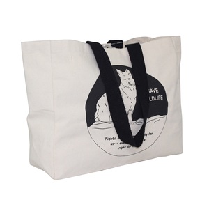 Sac fourre-tout en toile de coton naturel de 10 oz avec poche zippée suspendue, impression de lettres personnalisée, poignée noire, sac de courses réutilisable et écologique - Product Image 1