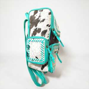 Western Cowhide Turquoise Genuine Leather Backpack for Women Boho Vintage Travel Bag with Single Zip Closure - Product Image 3