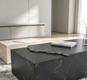 Modern Black Marble Coffee <b>Table</b> with <b>Storage</b> Minimalist Living Room Furniture Rectangle Design High-<b>End</b> Style - Product Image 1