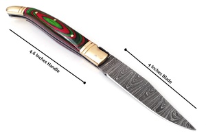 Couteau de poche pliant Laguiole de qualité supérieure, en acier Damas, avec manche en bois, qualité industrielle, garantie 1 an - Product Image 5