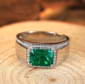 <b>Emerald</b> Cut Luxury Men's Sterling <b>Silver</b> 14K Gold Plated Engagement <b>Ring</b> Wedding Band May Birthstone Gift for Him - Product Image 1