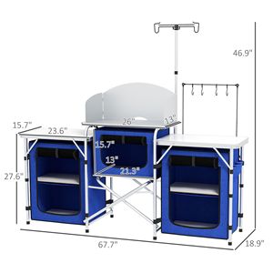 Portable Blue Folding <b>Camping</b> <b>Kitchen</b> Fabric Cupboards Windshield PC Aluminum Table for BBQ Picnic Includes Bag-Garden Style - Product Image 3