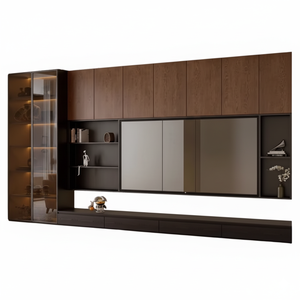 Mueble de TV Moderno para Montar en la Pared, Gabinete Flotante con Chapa de Madera, Consola Multimedia con Estantes, Luces LED, Diseño Modular para Sala de Estar - Product Image 1