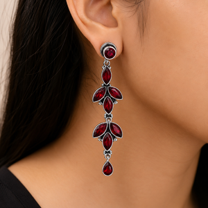 Wholesale Oxidized Silver-Plated Bezel Setting Zircon Drop Earrings Bell Leaf Design Bohemian Ethnic <b>Wedding</b> Long Women Jewelry - Product Image 4