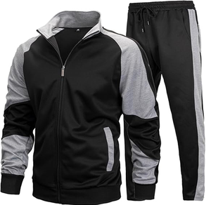 Survêtement Homme Noir et Gris à Blocs de Couleurs, Col Montant, Fermeture Éclair Intégrale, Multiples Poches, Style Sportif Décontracté, Respirant, Idéal Automne - Product Image 1