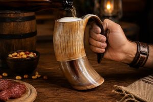 Chope à boire en corne de buffle authentique, classique, faite à la main, avec poignée (650 ml) - Product Image 4