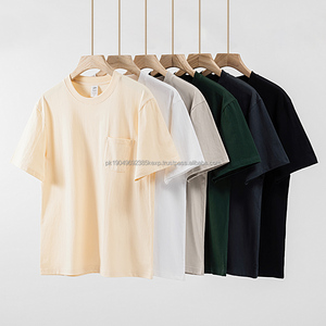 230 Gsm Summer Round Neck Plain Short Sleeves T-<b>Shirt</b> <b>with</b> Chest <b>Pocket</b> Custom 100 % Cotton White <b>Men's</b> T <b>Shirt</b> - Product Image 2