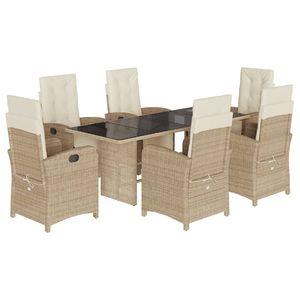 7-Piece <b>Beige</b> Poly Rattan Patio Dining Set with <b>Cushions</b> Stylish Outdoor Furniture Collection - Product Image 2