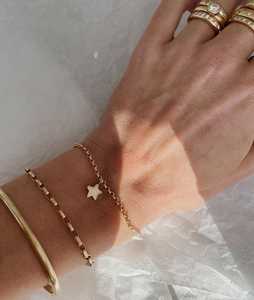 Tiny Star Charm Bracelets 14K <b>Solid</b> <b>Gold</b> Minimalist Luxury 2.7 mm Wide Adjustable 17 or 18cm Cable Chains Stackable Fine Jewelry - Product Image 2