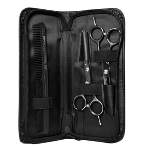 Kit de ciseaux à effiler de qualité supérieure couleur argent 6 pièces, magnifiques kits de barbier avec étui en cuir à fermeture éclair - Product Image 5