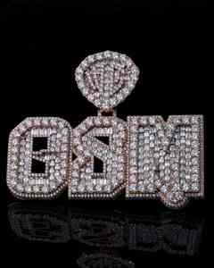 Pendentif personnalisé en moissanite « OSM » en or rose avec attache sertie de diamants, bijoux scintillants pour hommes, taille baguette et ronde - Product Image 1