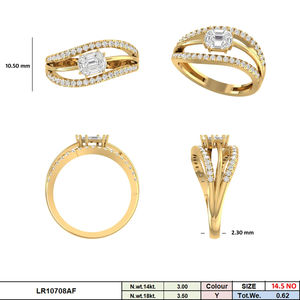 Anillo de Compromiso y Nupcial de Oro de 14K con Diamante CVD Cultivado en Laboratorio, Corte Esmeralda, Color F, VVS VS, con Pavé de Tallo Dividido y Baño de Rodio - Product Image 4