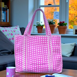 Oversized Large Quilted Weekend Tote <b>Bag</b> - Cotton Block Printed <b>Overnight</b> <b>Bag</b> Grocery Shopping Travel Handmade <b>Bags</b> For Women - Product Image 1