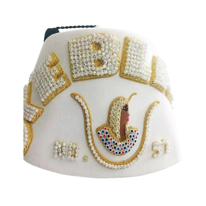 Chapeau Fez Premium Daughters of Isis Blanc Brodé à la Main Orné de Bijoux Casquette Cérémonielle Fraternelle Réunions de Loge Chapeaux Fez - Product Image 1