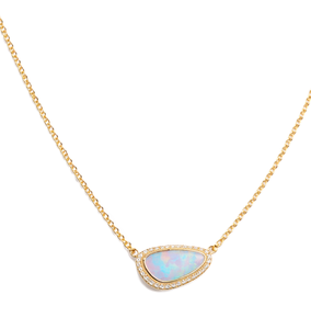 Collier Pendentif Halo en Opale, Or Jaune Massif 14K 18K, Pendentif Pierre de Naissance, Collier Minimaliste Élégant pour Anniversaire - Product Image 2