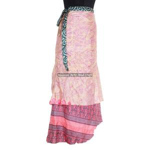 Exclusivas faldas largas de seda indiana reversibles de dos capas, tipo sari, de seda mágica de dos capas reversibles. - Product Image 3