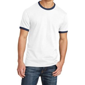 T-shirt personnalisé à manches élastiques et col ras du cou, blanc uni, style rétro, en coton peigné épais et respirant, pour usage quotidien - Product Image 1