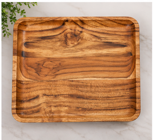 Plateau de service rectangulaire moderne en bois d'acacia poli et écologique pour desserts, collations, maison, mariage, traiteur - Product Image 1