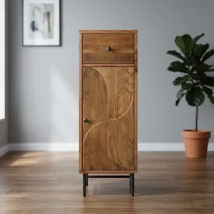 Midcentury Modern Solid Wood Eco-Friendly Storage <b>Cabinet</b> 1 Drawer 1 Door Natural Finish Freestanding Design Home Hotel Bathroom - Product Image 1