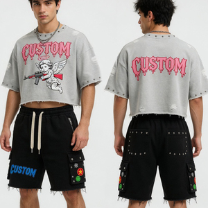 Custom DTG Graphic Printed Oversized T Shirt & Shorts <b>Set</b> Heavyweight 100% Cotton Distressed Rhinestone T-Shirt & Shorts <b>Set</b> - Product Image 4