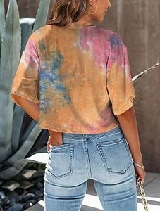 T-shirts Streetwear pour femmes, coupe courte, en coton, pour le yoga, la gym et l'exercice, grandes tailles, respirants, tie-dye, tendance, vente en gros - Product Image 5