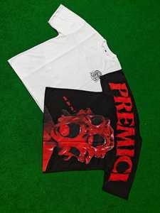 T-shirt pour homme en jersey de coton imprimé DTF, coupe classique, col rond, manches courtes, motif tête de mort noir et blanc, style streetwear - Product Image 1