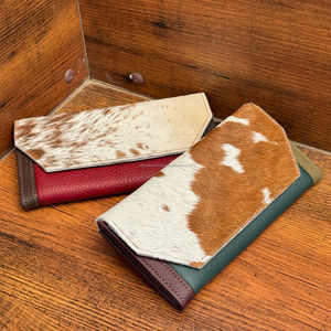 Meilleure vente en gros portefeuilles en cuir de vachette recyclé pour femmes portefeuilles pochette en cuir multicolore de haute qualité au design de luxe - Product Image 4
