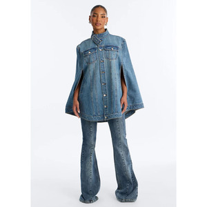 Women Denim Shirt Long Sleeve Button Up Sleeve Asymmetric Loose Fit Stonewashed Casual Blue <b>Top</b> Autumn Style - Product Image 2