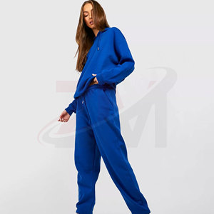 Conjunto Deportivo Azul para Mujer, Sudadera con Capucha de Manga Larga, Pantalones Jogger, Color Sólido, Corte Holgado Informal, Ropa de Primavera - Product Image 3