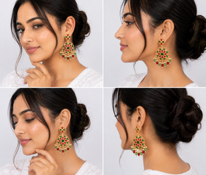 Antique Gold Plated Brass Indian Kundan Meenakari Ethnic Women's Drop <b>Earrings</b> for Party Wholesale Bulk Supplier - Product Image 6